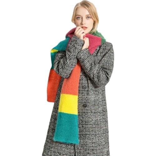 IANLAN Winter Fashion Womens Rainbow Scarves Wraps Casual Girls Knit Woolen Colorful Shawls Contrast Color Long Mufflers IL00339
