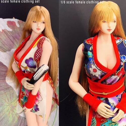1:6 Scale Tibetan Golden Pavilion Anime Female Soldier Japanese Improved Short Kimono Bath Suit Set Oily Paper Umbrella CJG-02
