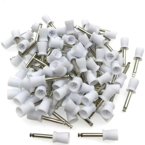 100 PCS Dental Polishing 4 Webbed Prophy Cup Brush White Color Latch Type