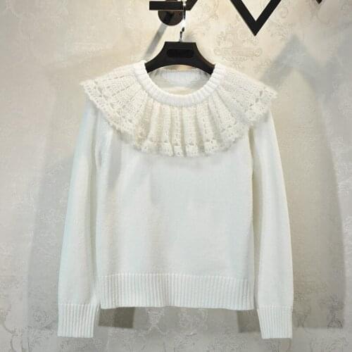 2020 Winter Korean Clothes Women Knit Sweet Jumper 2020 Elegant Hollow Ruffles Long Sleeve White Sweater Women Pullover Vestidos