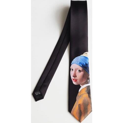Free Shipping New Fashion Male Mens Female Original design oil painting girl black tie retro art student famous necktie
