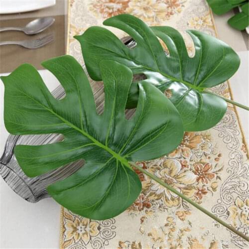 1pc large Artificial fake Monstera palm tree Leaves green Plastic leaf wedding DIY decoration cheap Flowers arrangement plant