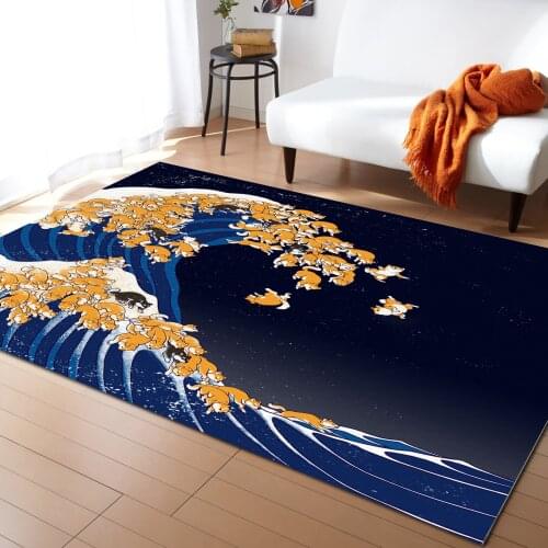 Shiba Inu Great Wave Carpet for Living Room Kids Bedroom Bedside Rugs Soft Carpets Home Sofa Table Decor Mat