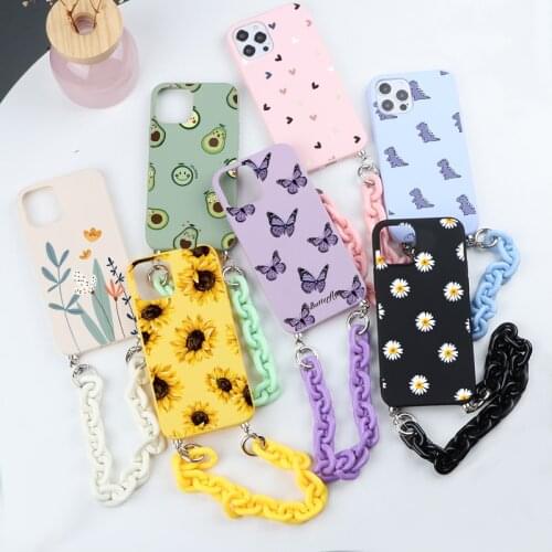 Bracelets Chain Phone Case For iPhone 12 Pro Max 13 Mini 11 Pro Max 7 8 6 6s Plus X XR XS SE 2020 Flower Lanyard Necklace Cover