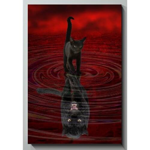 Black Cat And Black Panther 5d Diamond Painting Crystal Diy Diamond Embroidery Crystal Painting Cross Stitch Red,Animals Gift