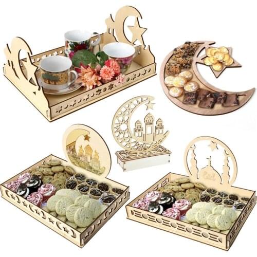 Wooden Eid Mubarak Decoration for Home Islamic Ramadan Kareem Muslim Party Decor Eid Food Tray Ramadan Mubarak Gifts Eid Al Adha