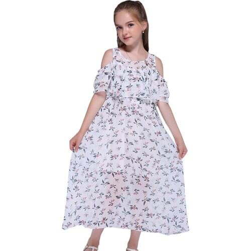 Girls Bohemia Long Dresses for Kids Clothes Summer Soft Chiffon Print Princess Dresses Cute Outfits 6 8 10 12 Years Vestidos