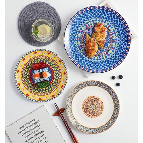 European Embossed Flower Ceramic Dinner Plate 9/11 Inch Steak Salad Plate Household Tableware Set Pasta Fruit Plate Kitchen Tool