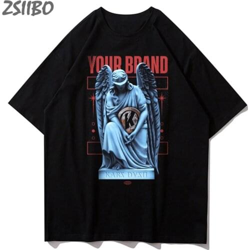 Harajuku Oversize Mens tshirt Retro Unisex Short Sleeve Vintage Angel Print Hip Hop T-shirt Male T shirt Streetwear Tops Cotton