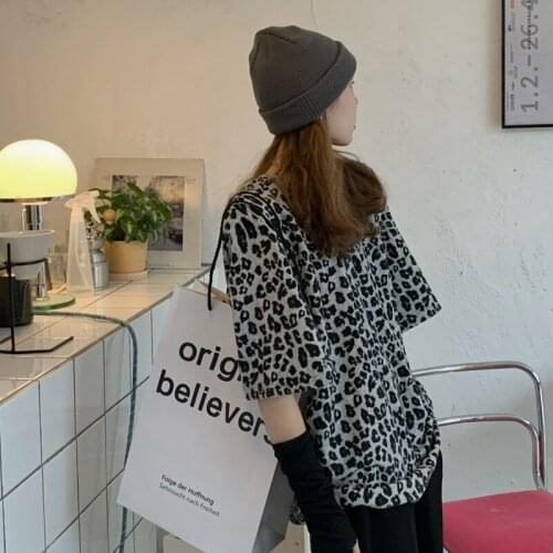 Girl Leopard Print Tees Tops for Women Summer Cotton Pullover Tees T-shirts Harajuku Womens Tops and Blouses Cute Tops