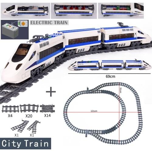 City Train Electric Revival Tracks Rail Power Function Technical Creator Motor Building Blocks Bricks Toys For Children