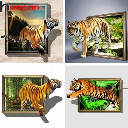 Huacan Diamond Painting 5D Tiger Diamond Embroidery Cross Stitch Animal Art Kits Mosaic Decor For Home