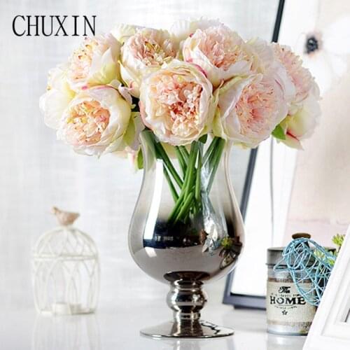 5 heads hand artificial Sweetheart peony silk flowers upscale wedding bouquet fake flowers rose decoration for home hotel party