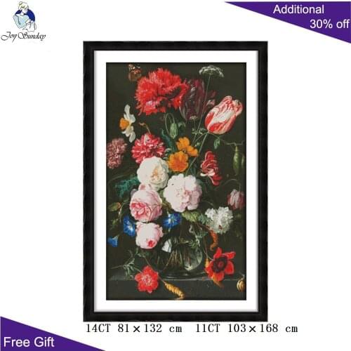 Joy Sunday Peony Flowers Embroidery H687(5) 14CT 11CT Stamped and Counted Home Decor The Peony Vase Flowers Cross Stitch Kits