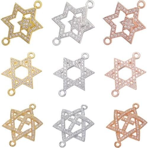 Juya Wholesale DIY Jewelry Findings Cubic Zirconia Handmade Charms Flower Star Connector Accessories For Fashion Jewelry Making