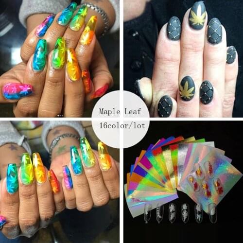 Maple Leaf Theme Nail Holographic Strip Tape Nail Art Stickers Thin Laser Silver Stripe Sticker DIY Foil Decal Sticker