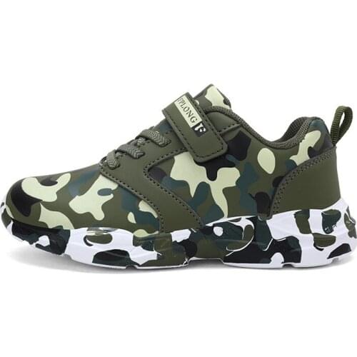 Boys And Girls Mesh Running Sneakers Boys Camouflage Breathable Running Sneakers Girls Leather Non-slip Running Casual Shoes