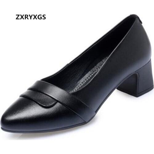 Best Sale Top Cowhide Women High Heeled Shoes 2020 New Spring Autumn Elegant Fashion Shoes Woman Shoes Plus Size Leather Shoes