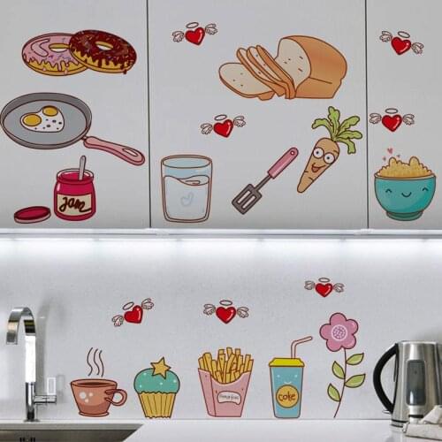 Cute Cartoon Self Adhesive Wallpaper Refrigerator Door Stickers Art Mural Home Decor Food Fruit Cabinet Sticker Kitchen