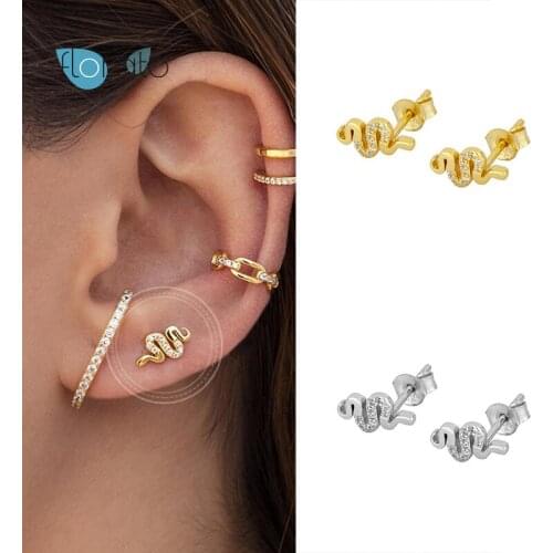 Minimalist Snake Earrings Prevent Allergy 925 Sterling Silver Stud Earrings for Women Silver 925 Jewelry Earrings for Girl Gifts