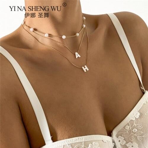 Fashion Shell Letter Choker Imitation Pearls Necklace Set for Women Girl Bohemian Gold Color Necklac Beach Summer Jewelry Gift