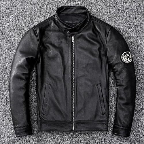 First Layer Cowhide Motorcycle Mens Genuine Leather Jacket Autumn Winter Leather Mens Jacket