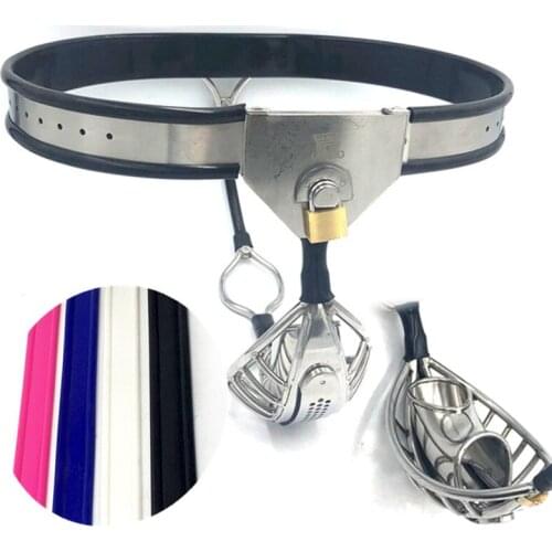 Male Chastity Belt Padlock Metal Restraint Device Male Chastity Penis Sleeve Cage with Fecal Orifice Sex Toys for Men G7-4-102