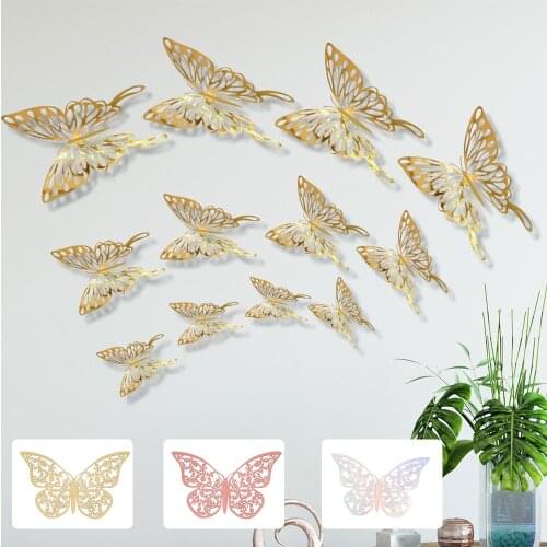 12pcs 3D Hollow Butterfly Wall Sticker for Wedding Decoration living room window Home Decor Kids Room DIY Wall Stickers