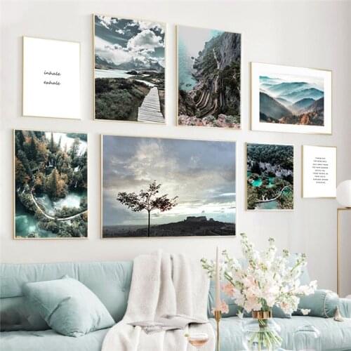 Nature Landscape Wall Art Nordic Poster Moutain Lake Forest Canvas Picture Frameless Paintings for Interior Frameless