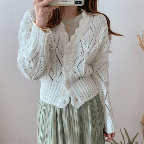 New Arrival Hot Winter Cardigans Oversize Comfort Hollow Out Sweet Warm V-neck Single Breasted Candy Colors Knitted Cardigans