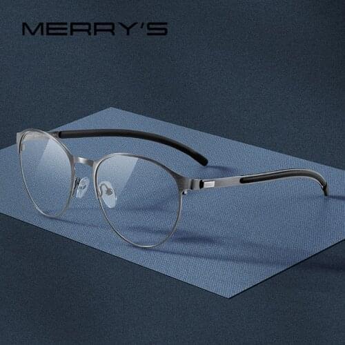 MERRYS DESIGN Men Titanium Alloy Optical Glasses Frame Women Retro Round Prescription Eyeglasses Antiskid Silicone S2266