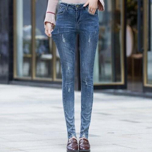 Autumn Korean long slim elastic feet pencil pants cowgirl trousers High-waist plus size jeans