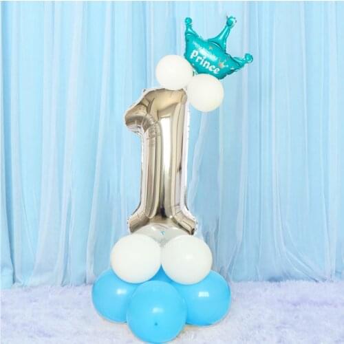 First Birthday Boy Party Silver Blue Column Balloon 1st Happy Birthday Decorations Kids Baby My 1 One Year 3 4 Birthday Decor