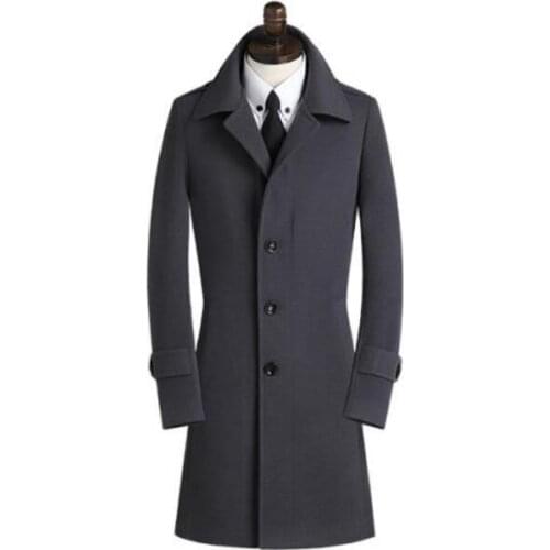Casual single breasted woolen coat men trench coats overcoat mens cashmere coat casaco masculino england black khaki grey 9XL