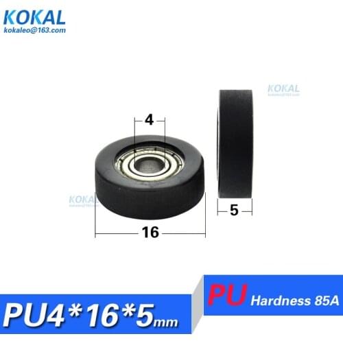 [PU0416-5]10pcs Polyurethane PU 604zz 604 ball bearing wheel roller micro minisize black 16mm soft flat low noise fitting 4X16X5