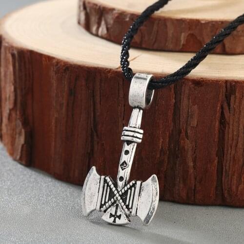 QIAMNI Gothic Pagan Amulet Cross Viking Axe Thors Hammer Mjolnir Pendants Necklaces Nordic Odin Valknut Talisman Men Jewelry