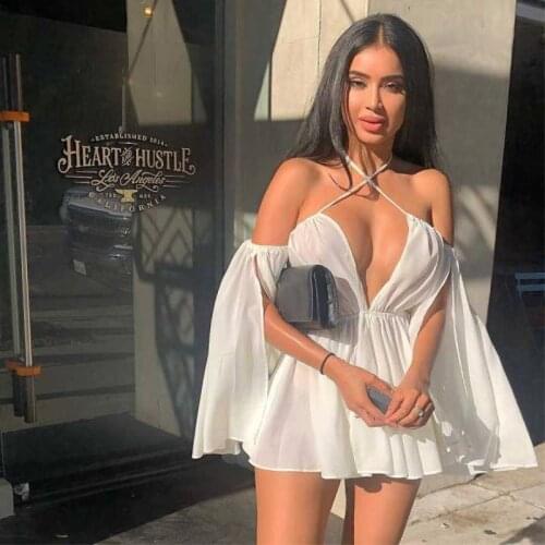 Off Shoulder Long Sleeve Sexy Dress Women Mini Night Club Party Dress Backless Beach Bodycon Summer Dress Vestido