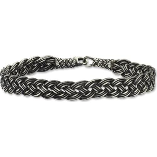 Silver 925 Sterling Oxidized Kazaziye Hand Knitting Bracelet