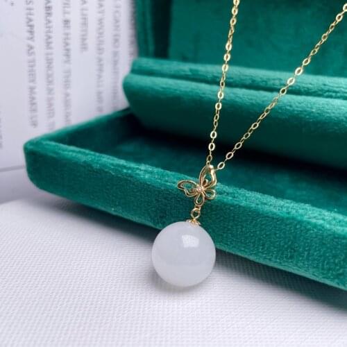 SHILOVEM 18k yellow gold natural white Jasper pendants Christmas Gift fine Jewelry plant wedding no necklace mymz12126685hby