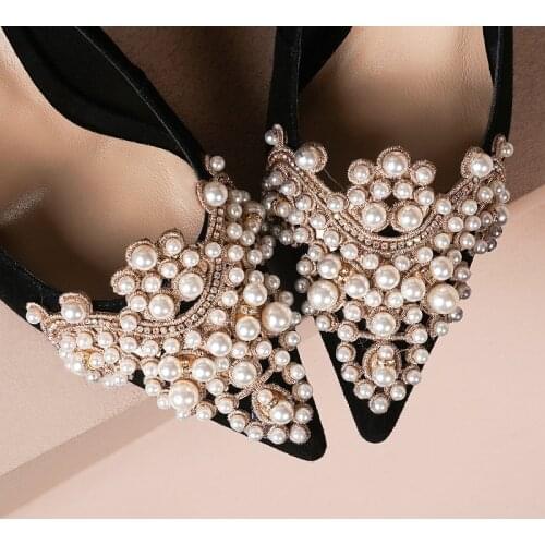 Womens Luxury Party Shoes Sexy 8 CM High heels Spring Autumn OL Pumps Dress Heels Women Kid Suede pearls shoes woman tacones