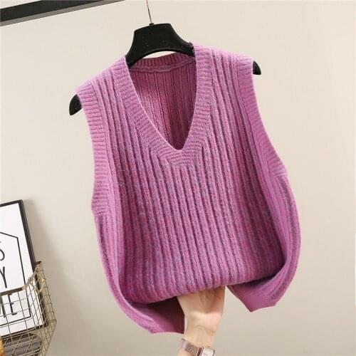 Urifens Solid Tops Korean V-neck Loose Waistcoat Women Casual Loose Sleeveless Sweater Vest Chic Female Fashion Jumper BN43U