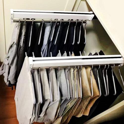 Extendable Closet Hanger Pull-Out Closet Valet Rod Adjustable Wardrobe Clothing Rail Top Mount Wardrobe rack Heavy Duty Home Acc