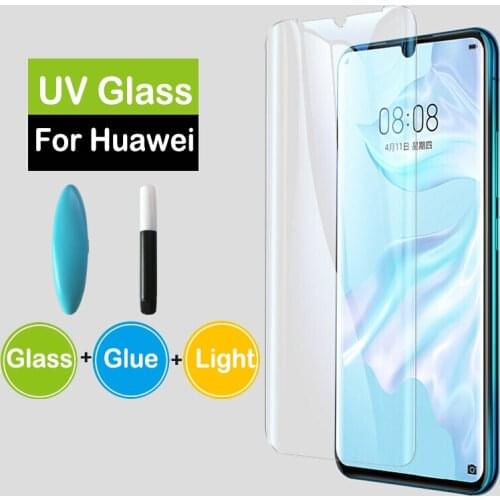 100D UV Liquid Full Glue Tempered Glass For Huawei P40 P30 Pro UV Glue Screen Protector For Huawei P40 P30 P20 Mate 20 Pro Lite