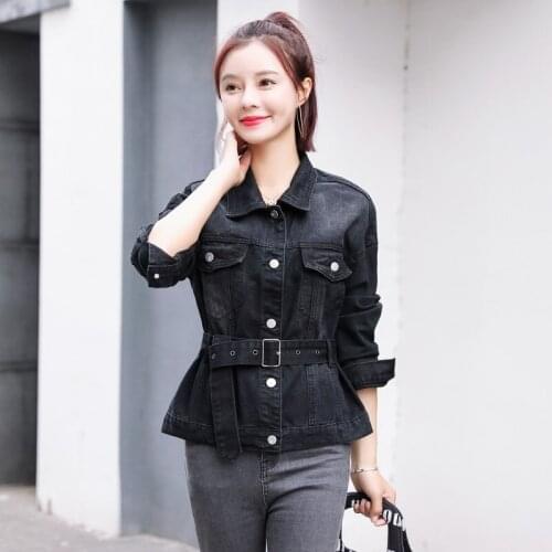 Embroidered denim jacket female Hong Kong flavor spring and autumn style temperament belt all-match thin top jacket