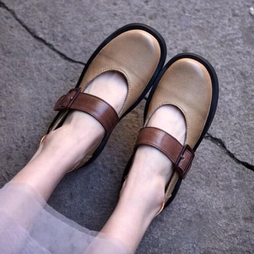 Artmu Origional Platform Womens Shoes Vintage Genuine Leather Shoes College Style Handmade Hook & Loop Shoes 2020 New Round Toe