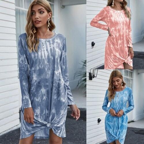 Womens clothing autumn / winter 2020 tie dye tapered loose long sleeve pocket dress