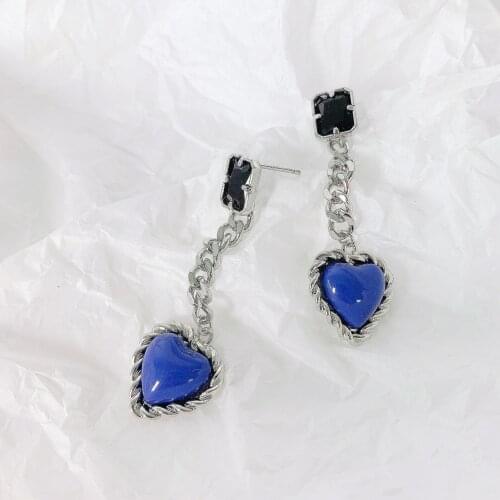 Blue Crystal Earring for Women Statement Round Flower Dangle Teardrop Earrings