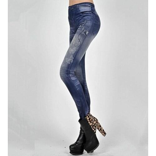 2020 Spring New Style Blue Slim Was Thin Leggings High Imitation Cowboy High Waist Leggings Fashion Leisure Stretch Pants Black