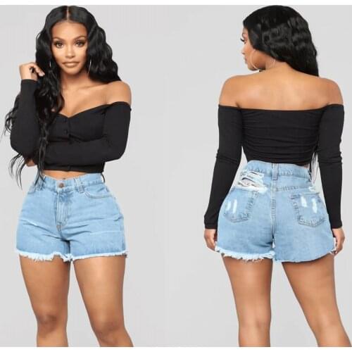 Plus Size Light Blue Ripped Cut Out Denim Shorts With Tassel Women Streetwear High Waist Hollow Out Sexy Hole Jean Shorts Female