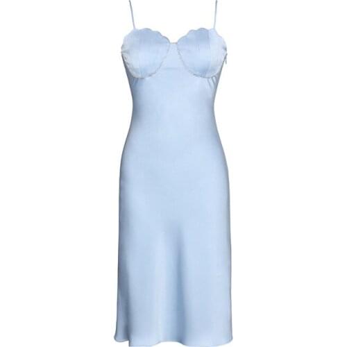 2021 women fashion Lotus leaf satin strap dress SZ210808